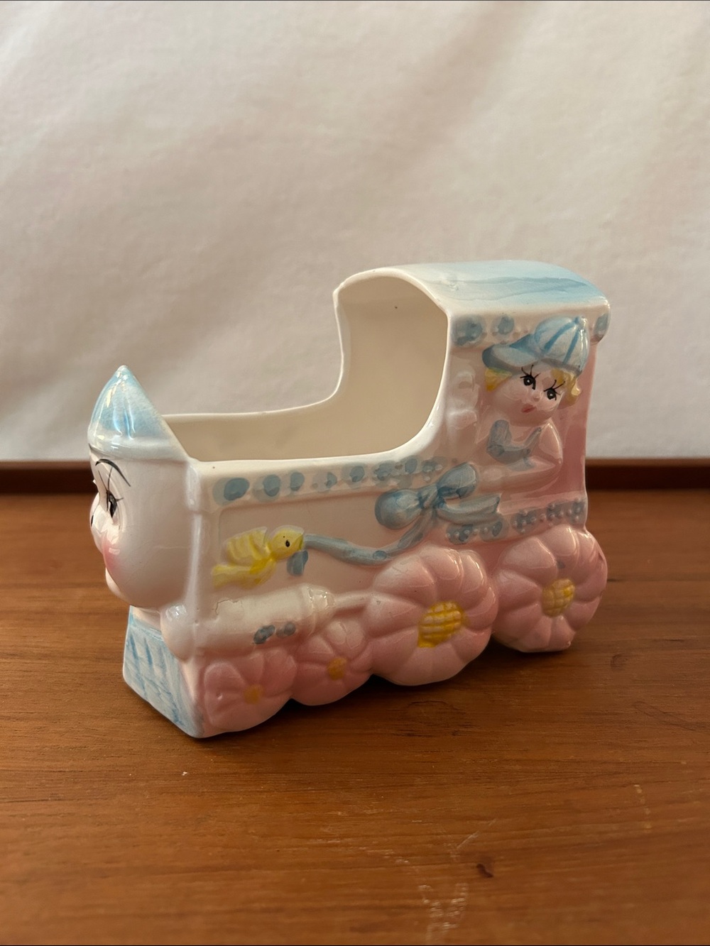 Vintage  BABY TRAIN BASSINET Planter Vase Nursery Catch-All
